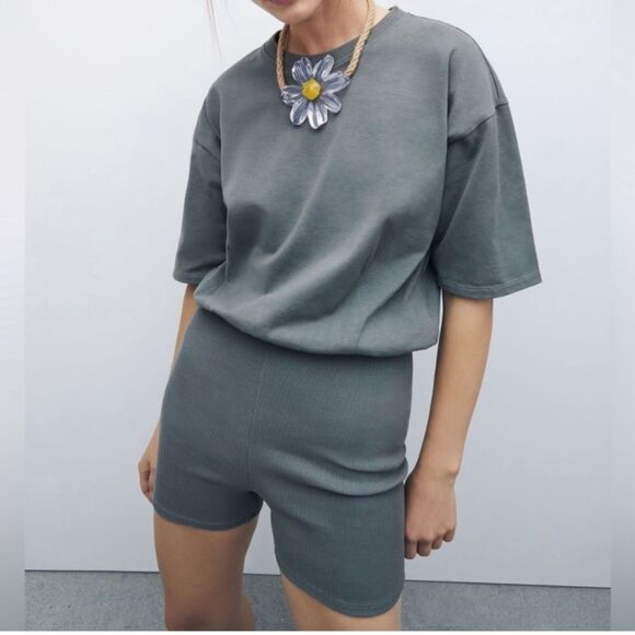Zara Fitted Shorts Romper Sage Green 0264/345/505 NWT - Picture 1 of 7